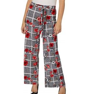 Hot Kiss Size Med Plaid Flower Wide Leg Pants